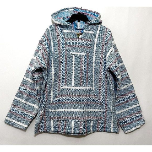 Baja Joe Tops Baja Joe Woven Large Poncho Hoodie Boho Turquoise